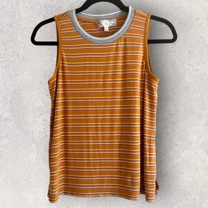 Rust and Gray Striped Crew Neck Muscle Tee with Contrasting Collar- Pink Rose‎